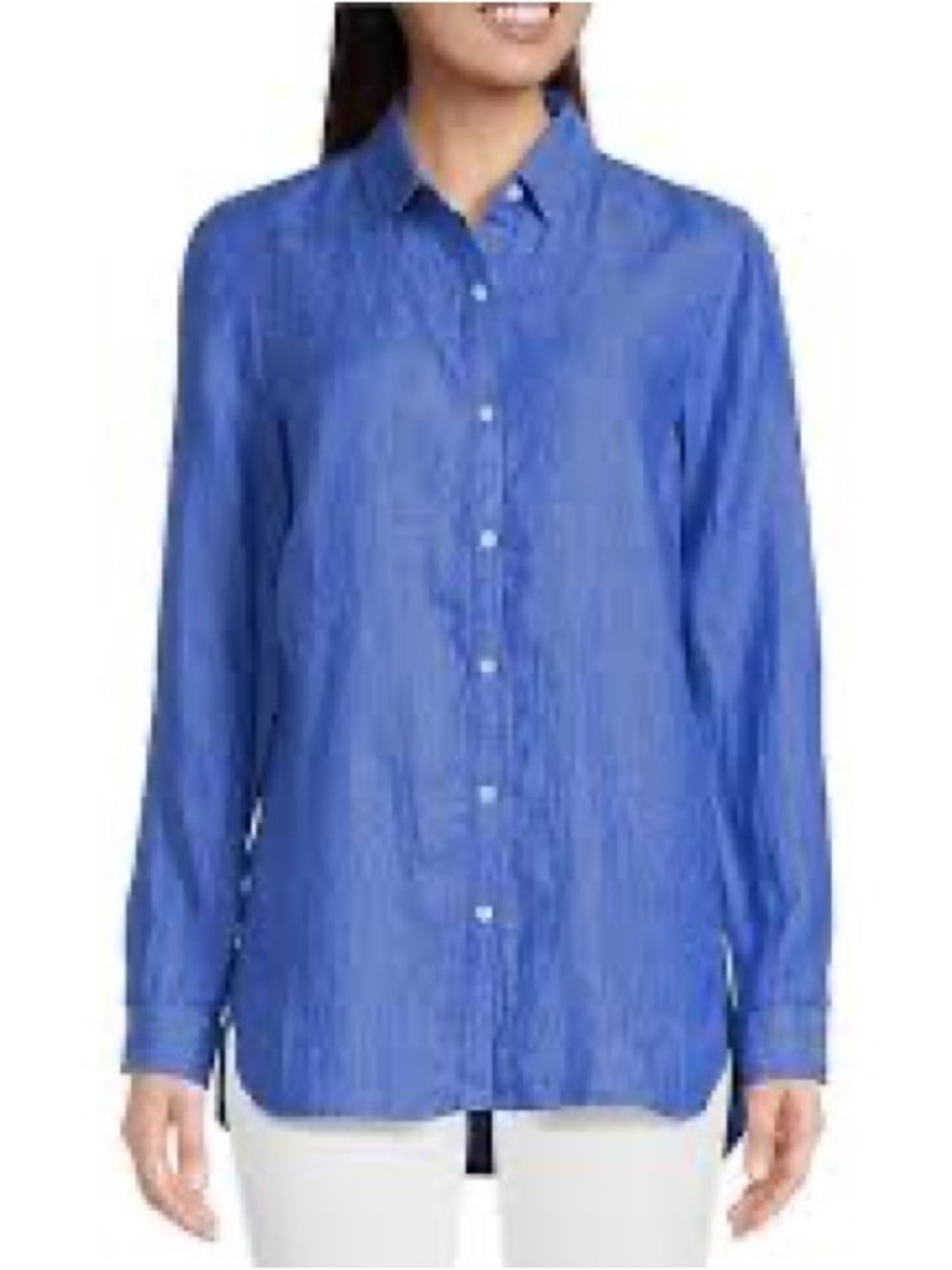 J MCLAUGHLIN Britt Linen Point Collar Long Sleeve Button Front Blouse blue Sz M